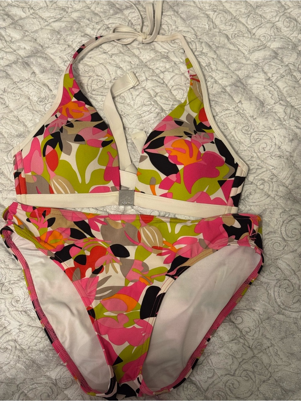 Calvin Klein Pink & Green Floral Halter Bikini Set
